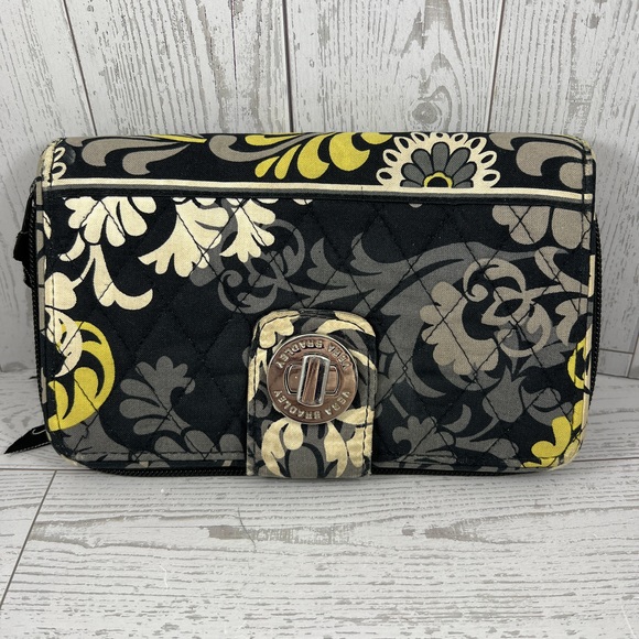 Vera Bradley Handbags - Vera Bradley Wallet Quilted Pattern Floral Print Yellow Black Everyday Turnlock